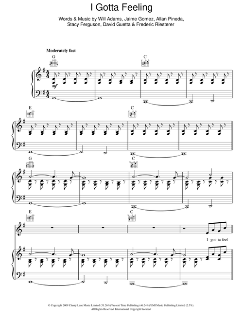I Gotta Feeling - The Black Eyed Peas (Piano-Vocal-Guitar (Piano Accompaniment))