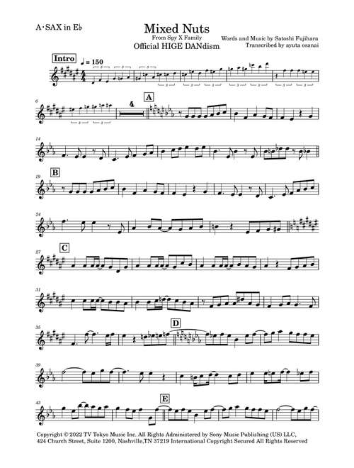 Mixed Nuts (Arr. ayuta osanai) - Satoshi Fujihara (Alto Sax Solo)