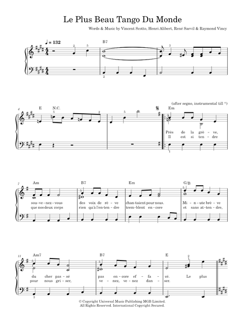 Le Plus Beau Tango Du Monde - Tino Rossi (Easy Piano)
