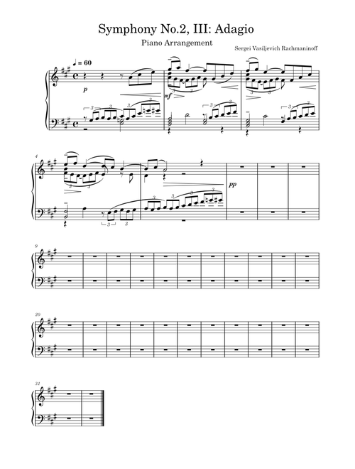 Symphony No.2, Op 27, III. Adagio – Sergei Rachmaninoff Symphony No.2, Op 27, III. Adagio for Piano