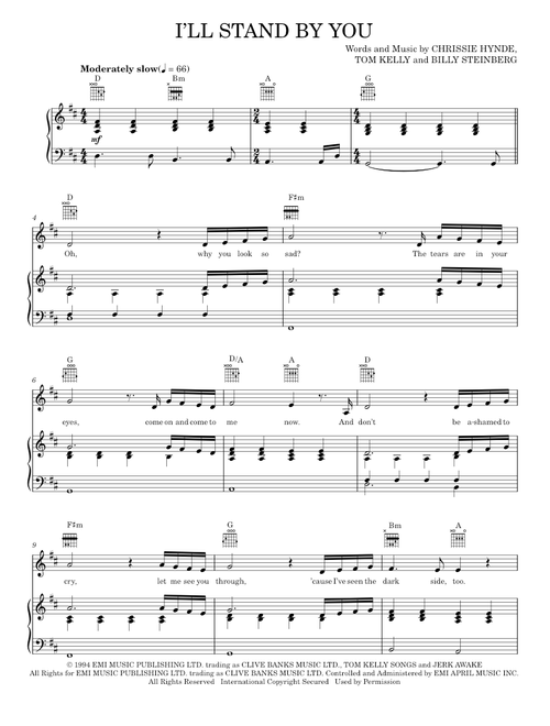 I'll Stand By You - The Pretenders (Piano-Vocal-Guitar)