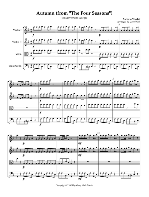 Autumn (from "The Four Seasons") (Arr. Gary Wolk) (String Quartet)