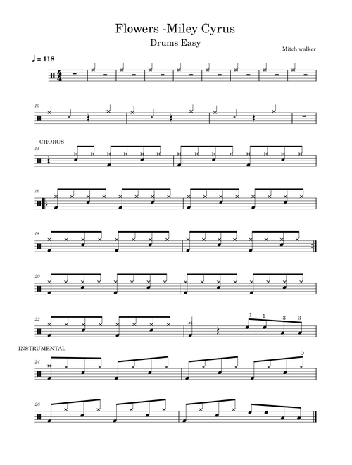 Flowers – Miley Cyrus Drums Easy Short Version