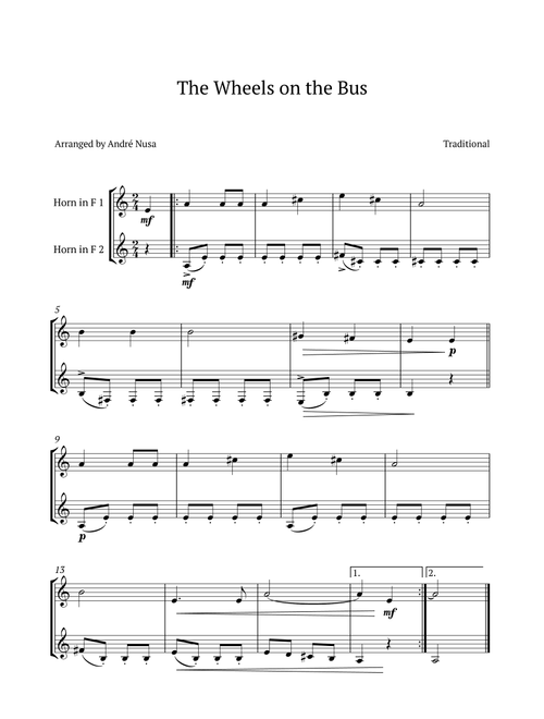 The Wheels on the Bus (Arr. André Nusa) - Traditional (French Horn Duet)