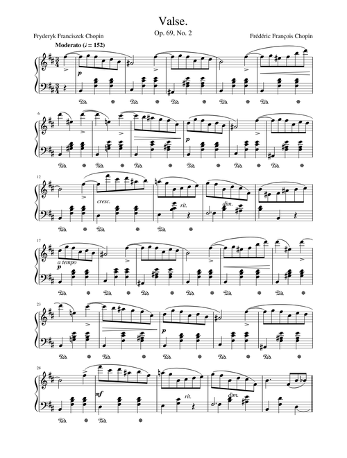 Waltz in B minor sheet music arranged by mooing
