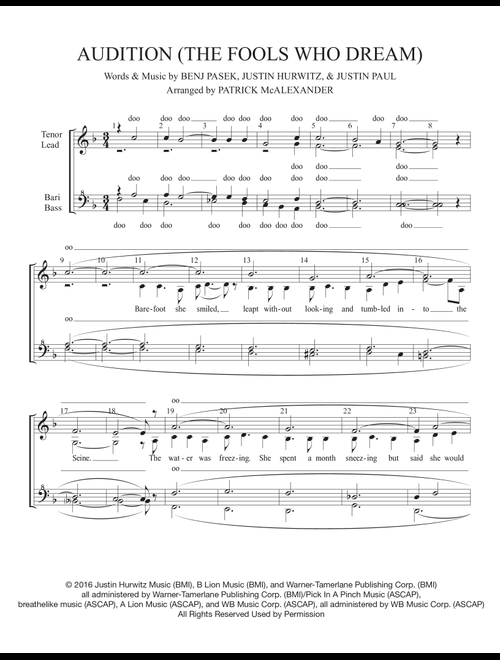 Audition (the Fools Who Dream) (Arr. Patrick McAlexander) - Justin Hurwitz (Choral, 4-Part)