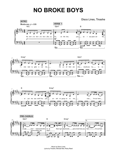 No Broke Boys - Disco Lines, Tinashe (Piano) sheet music arranged by Made By Muse for Solo