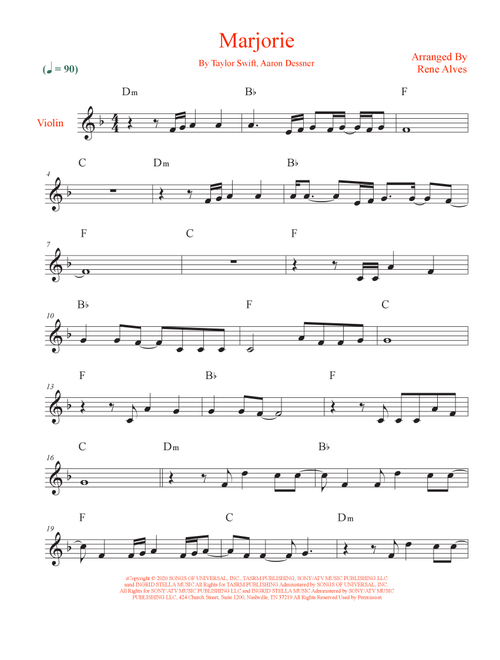 Marjorie (Arr. Rene Alves) - Taylor Swift (Violin Solo)