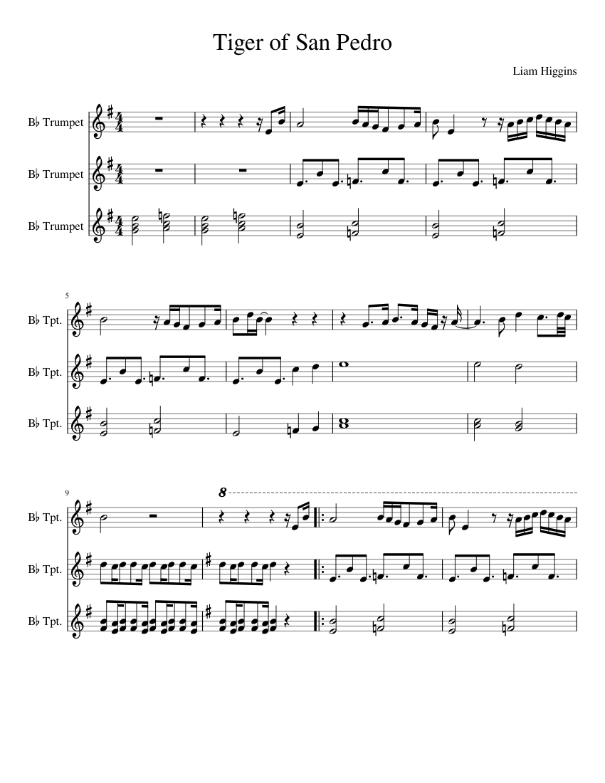 Tiger of San Pedro Sheet Music for Trumpet other (Mixed Trio