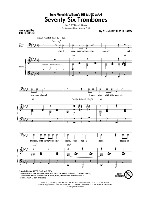Seventy Six Trombones (arr. Ed Lojeski) - Meredith Willson (Choral, SATB)