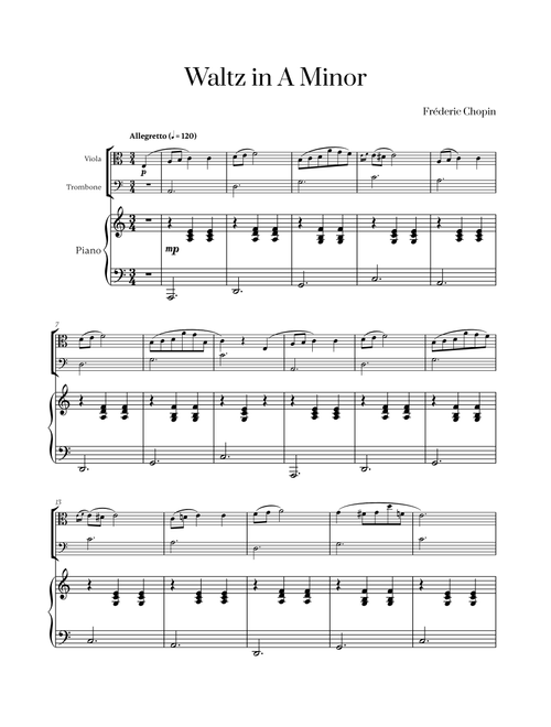 Chopin - Waltz in A Minor for Viola, Trombone and Piano (Arr. Cadenza Editions) (Instrumental Duet and Piano)