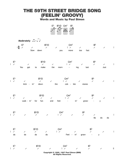 The 59th Street Bridge Song (Feelin' Groovy) - Paul Simon (Ukulele Chords-Lyrics)