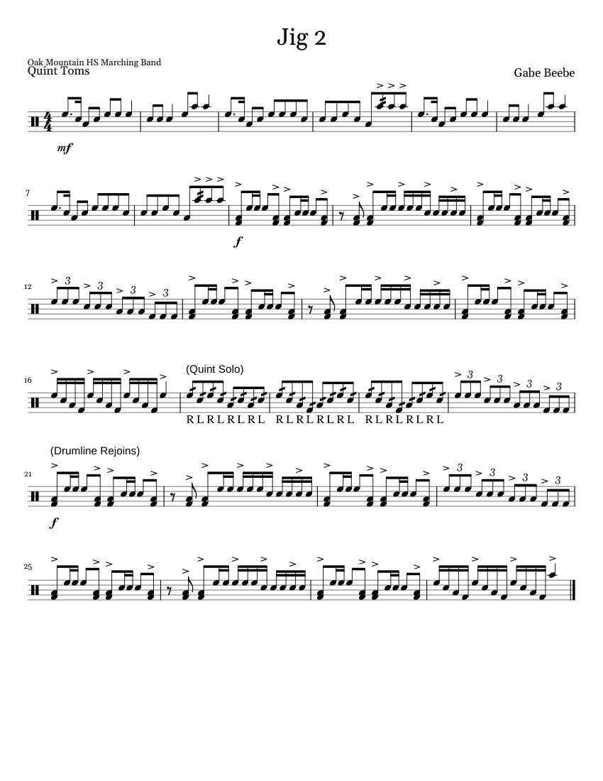 Jig 2 Sheet music for Tenor drum (Solo) | Musescore.com