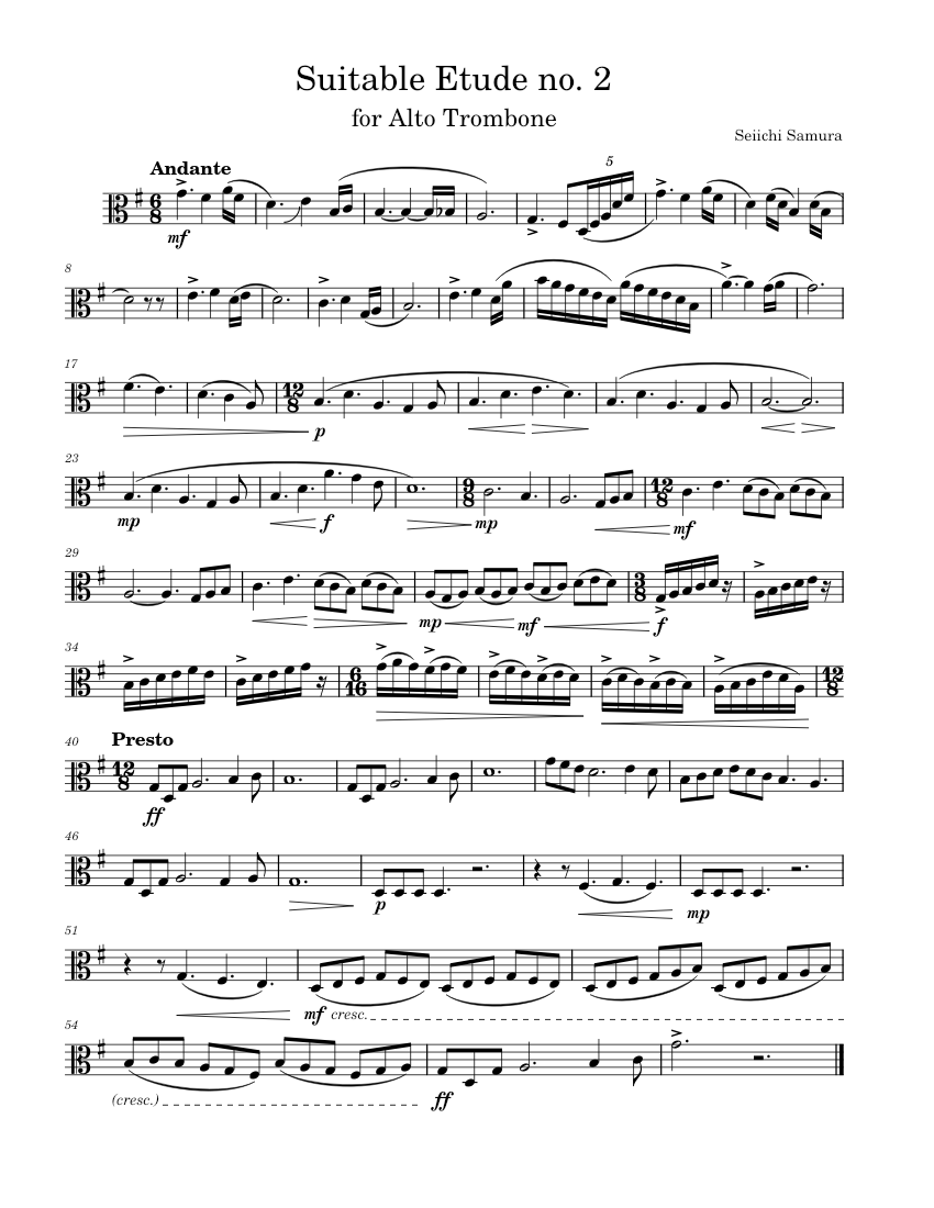 Suitable Etude no. 2 in Alto Clef Sheet Music for Trombone alto (Solo ...