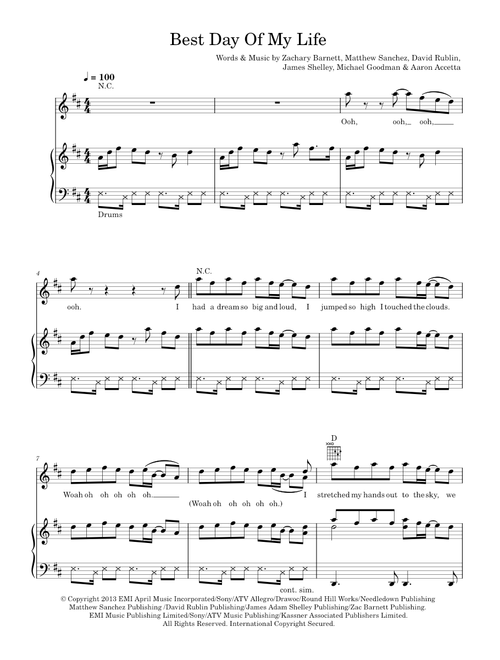 Best day of my life - American Authors (Piano-Vocal-Guitar (Piano Accompaniment))