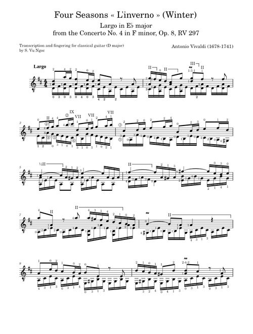 The Four Seasons (Winter II) for classical guitar - Antonio Vivaldi