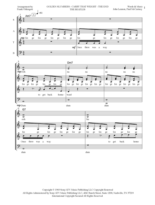 Golden Slumbers/carry That Weight/the End (Arr. Frank Oldengott) - Paul McCartney, John Lennon (Choral, SATB)