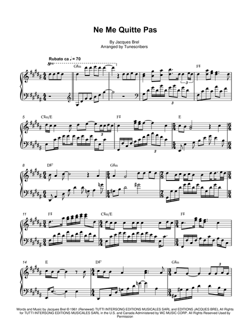 Ne Me Quitte Pas (Arr. Tunescribers) - Jacques Brel (Piano Solo)