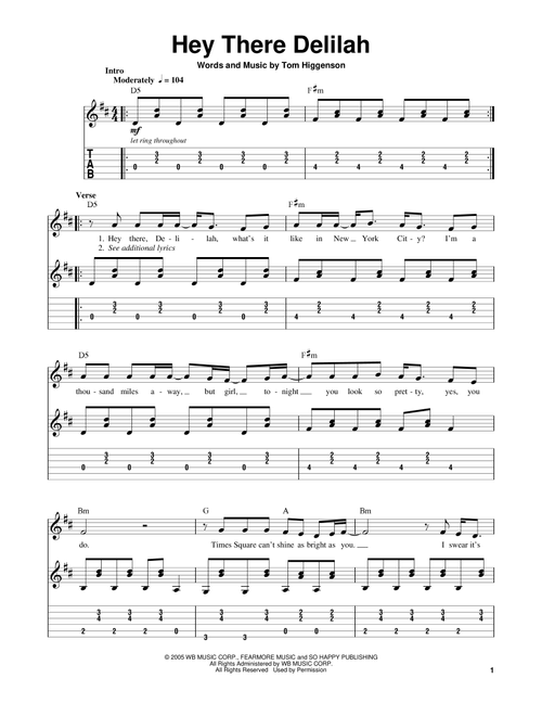 Hey There Delilah - Plain White Ts (Easy Guitar with TAB)