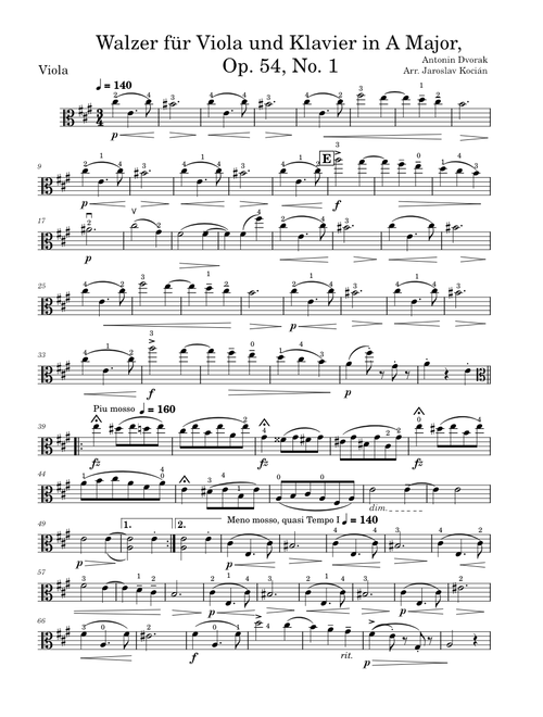 Walzer für Viola und Klavier in A Major, Op. 54, No. 1 - Antonin Dvořák, arr: Jaroslav Kocián sheet music arranged by sophiasapprentice