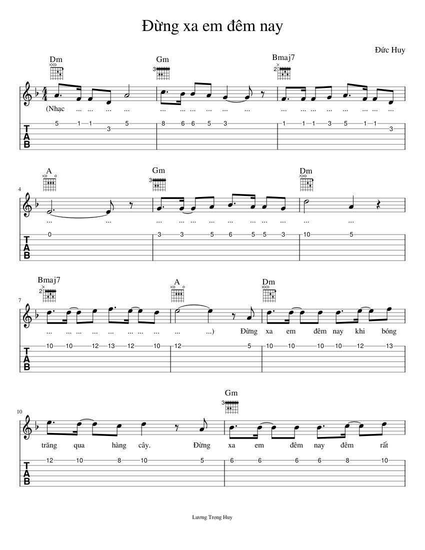 ng xa em m nay | c Huy Sheet Music and Tab with Chords for Guitar  (Solo) | MuseScore.com