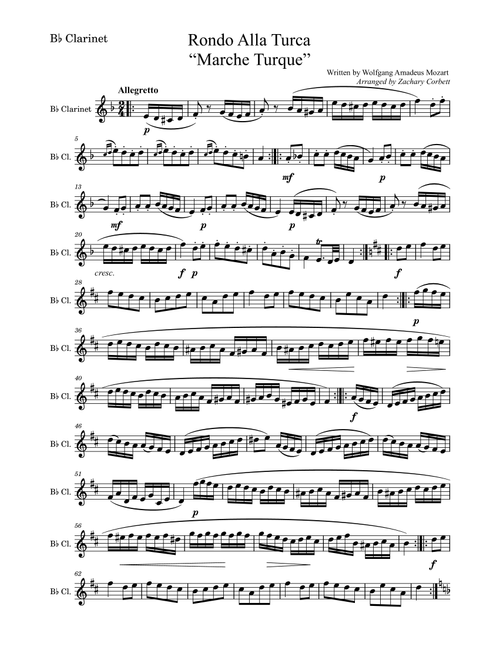 Rondo Alla Turca (Turkish March) (Arr. Zachary Corbett) - Wolfgang Amadeus Mozart (Clarinet and Piano)