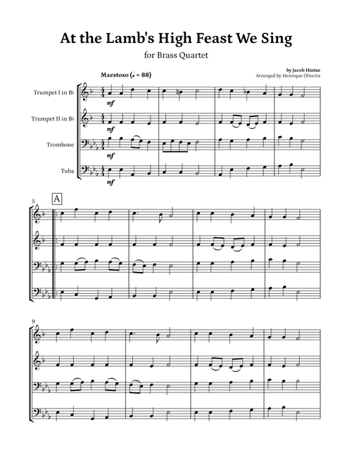 At the Lamb's High Feast We Sing (Brass Quartet) - Easter Hymn (Arr. Henrique Oliveira) - Jacob Hintze (Brass Ensemble)
