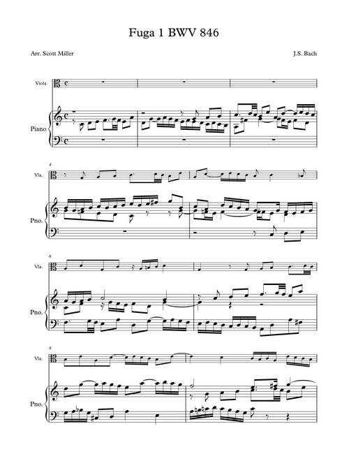 Fugue No.1 in C Major, BWV 846 (Arr. Scott Miller) - J. S. Bach (Viola and Piano)