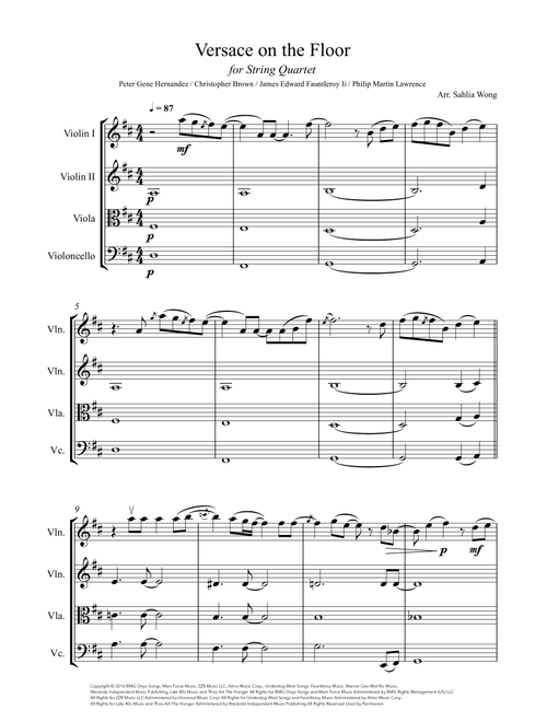 Versace On The Floor (Arr. Sahlia Wong) - Bruno Mars (String Quartet)