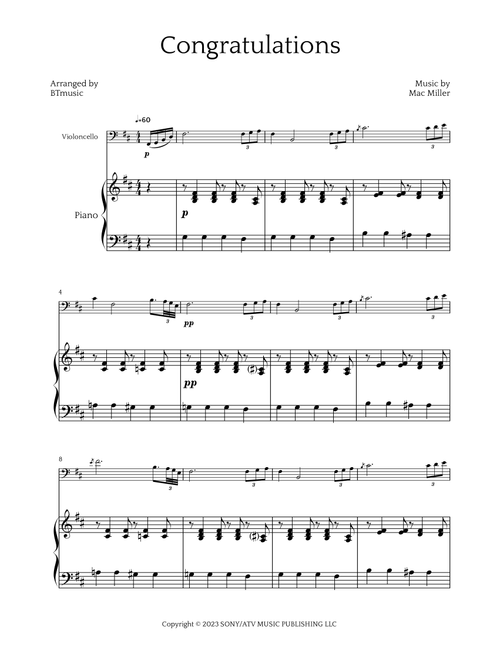 Congratulations (Arr. BTmusic) - Mac Miller (Cello and Piano)