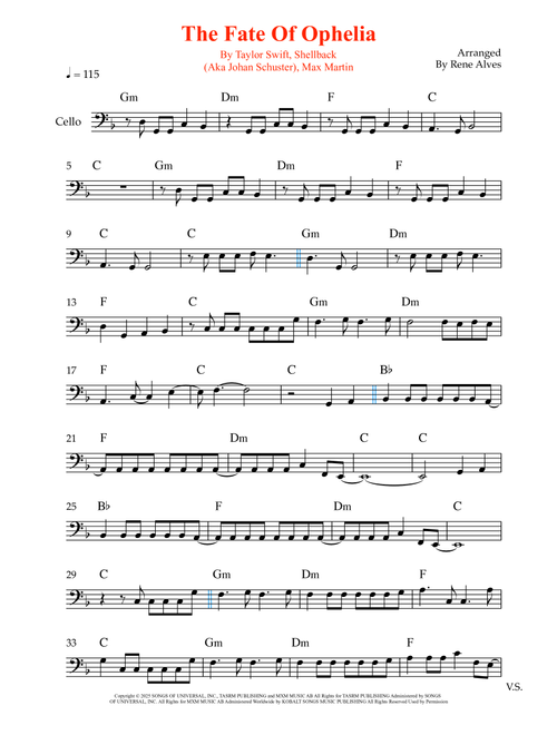 The Fate Of Ophelia (Arr. Rene Alves) - Taylor Swift (Cello Solo)