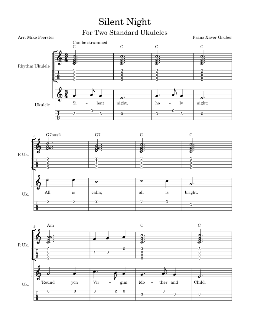 Silent Night Sheet music for Ukulele (String Duet) | Musescore.com