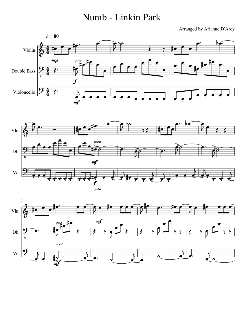 Fácil de comprender Engañoso vergüenza Numb - Linkin Park Sheet music for Contrabass, Violin, Viola, Cello (Mixed  Quartet) | Musescore.com