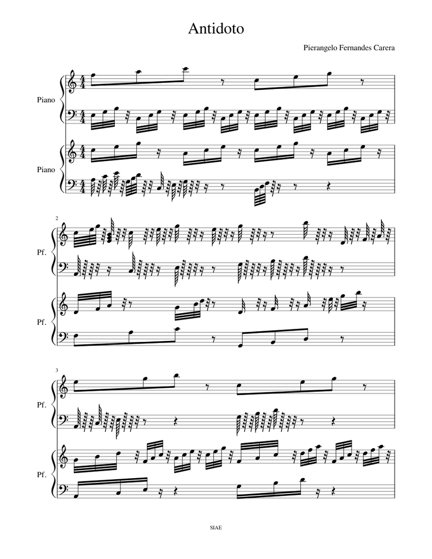 Antidoto Sheet music for Piano (Alto Sax Piano Duet)