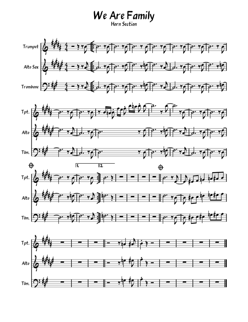 We are family sheet music for trombone saxophone alto trumpet in b