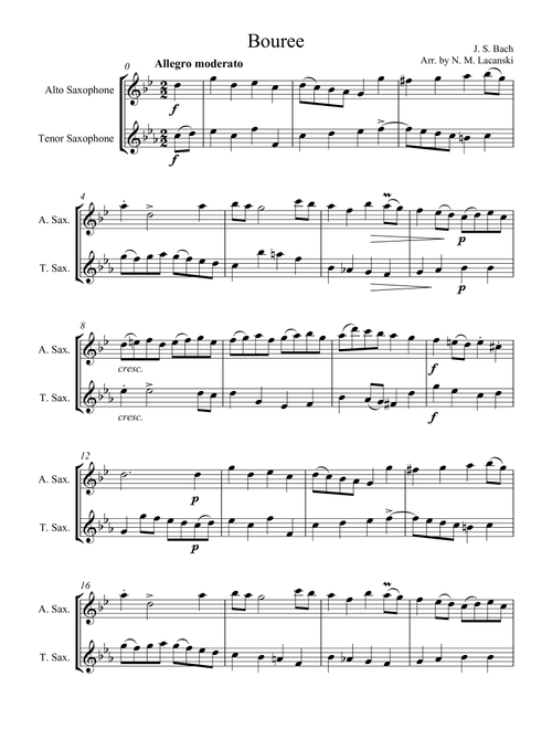 Bouree (Arr. Nick Lacanski) - Bach, J.S. (Instrumental Duet)