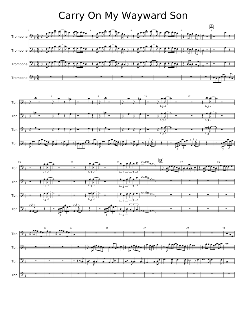 Carry On My Wayward Son Sheet music for Trombone (Brass Quartet