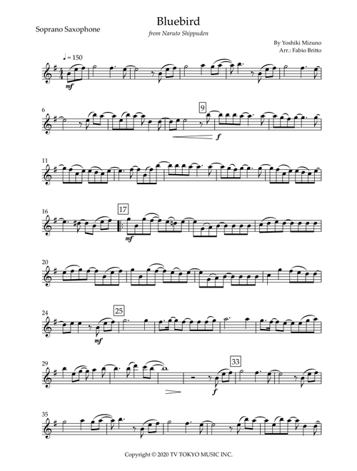 Ikimono Gakari's Blue Bird (Arr. Fabio Britto) - Yoshiki Mizuno (Soprano Sax Solo)
