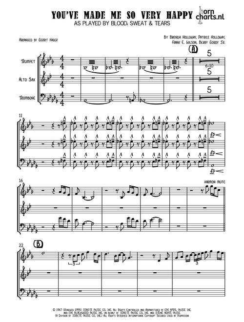 You've Made Me So Very Happy (Arr. Gerrit Hager) - Blood, Sweat & Tears (Small Ensemble)