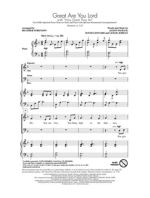 Great Are You Lord (Arr. Heather Sorenson) - Jason Ingram, Casting Crowns, Stuart K Hine (Choral, SATB)