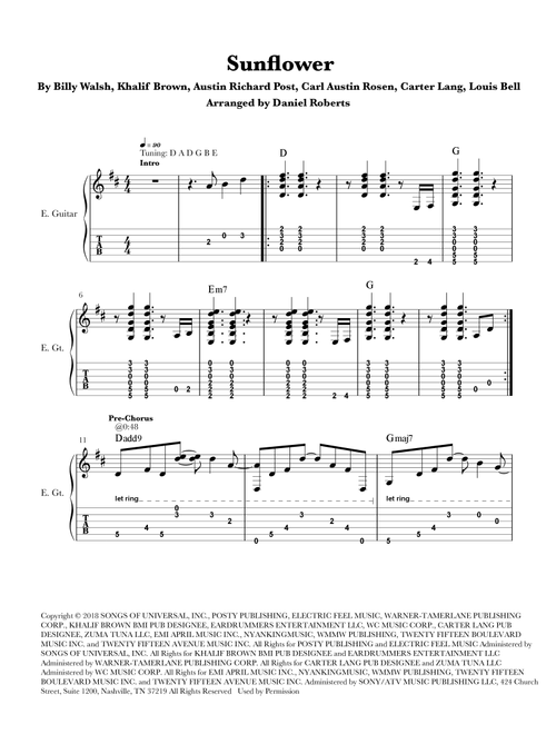Sunflower (Arr. Daniel Roberts) - Post Malone & Swae Lee (Guitar Tab)