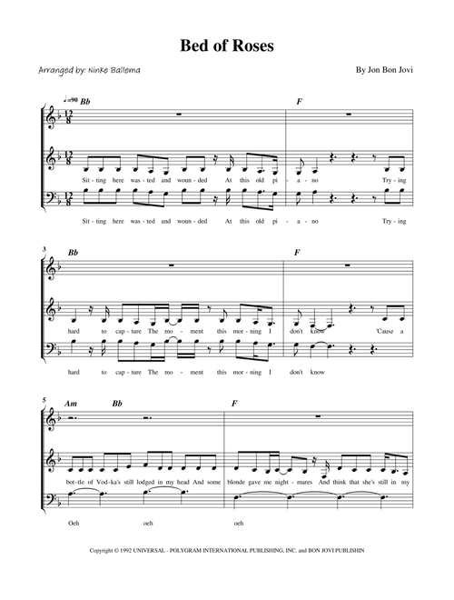 Bed Of Roses (Arr. N.E. Ballema) - Bon Jovi (Choral, Mixed Choir)