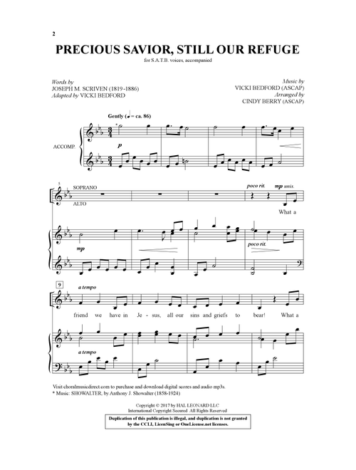 Precious Savior, Still Our Refuge (Arr. Cindy Berry) - Joseph M Scriven, Vicki Bedford (Choral, SATB)