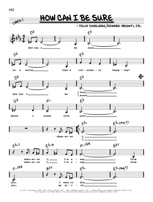 How Can I Be Sure (Low Voice) - Gloria Estefan, The Young Rascals (Real Book - Melody-Chords-Lyrics)