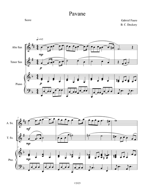 Pavane (Alto and Tenor Sax Duet with Piano Accompaniment) (Arr. B. C. Dockery) - Gabriel Faure (Instrumental Duet and Piano)