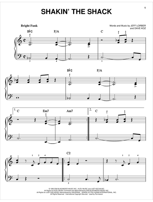 Shakin' The Shack - Dave Koz (Easy Piano)
