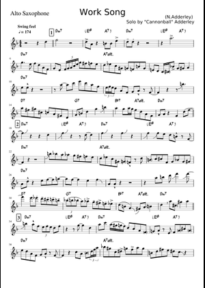 Work Song – Nat Adderley Work Song Sheet Music for Saxophone baritone ...