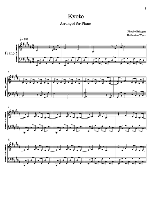 Kyoto (Arr. Katherine Wynn) - Phoebe Bridgers (Piano Solo)