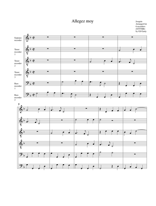Allegez moy (arrangement for 6 recorders) (Arr. Gil Garty) - Josquin Des Prez (Recorder Ensemble)