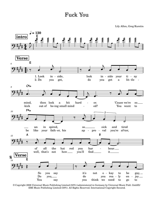 Fuck You (Arr. Lead sheet) - Lily Allen (Lead Sheet - Fake Book)